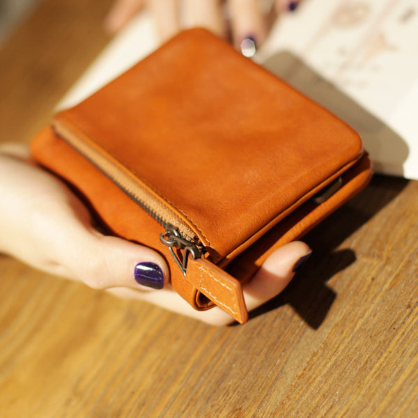 Small Brown Leather Womens Wallet Purse Handmade Clutch for Women Brown