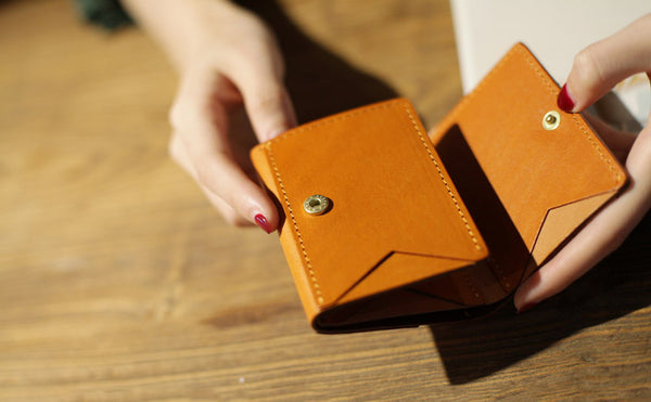 Small Brown Leather Womens Wallet Purse Handmade Clutch for Women Genuine Leather