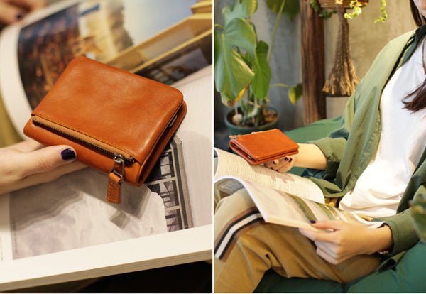 Small Brown Leather Womens Wallet Purse Handmade Clutch for Women Genuine Leather