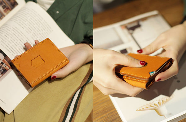 Small Brown Leather Womens Wallet Purse Handmade Clutch for Women Unique