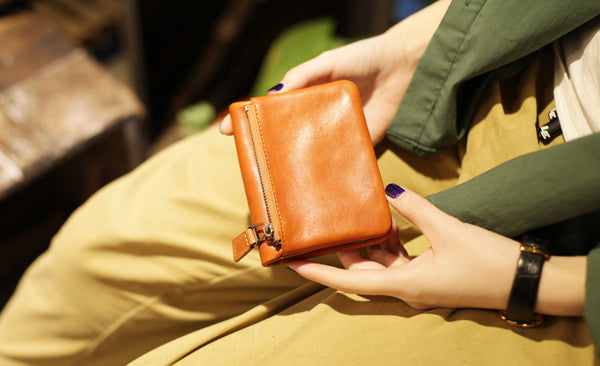 Small Brown Leather Womens Wallet Purse Handmade Clutch for Women Vintage