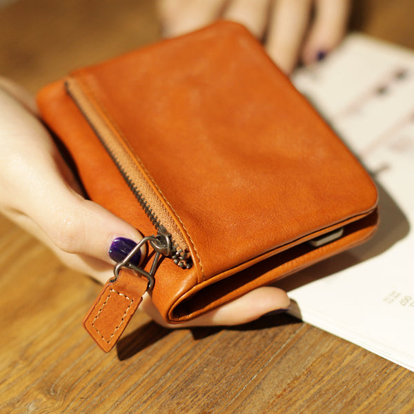Small Brown Leather Womens Wallet Purse Handmade Clutch for Women
