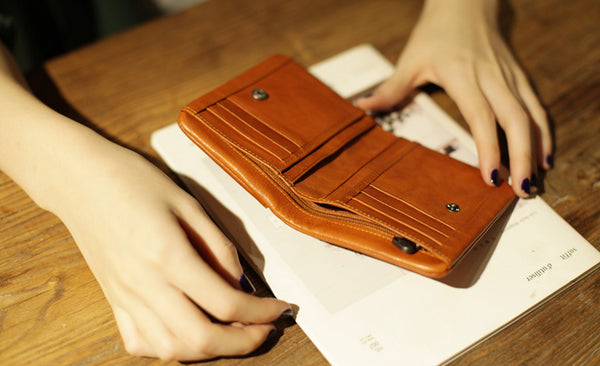 Small Brown Leather Womens Wallet Purse Handmade Clutch for Women gift