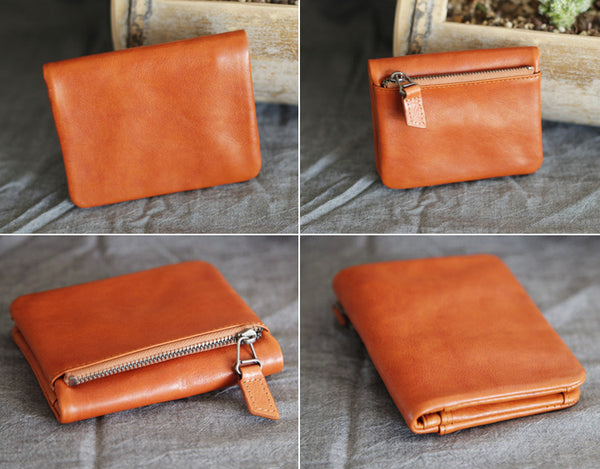 Small Brown Leather Womens Wallet Purse Handmade Clutch for Women work bag 1