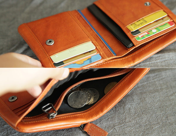 Small Brown Leather Womens Wallet Purse Handmade Clutch for Women work bag 3