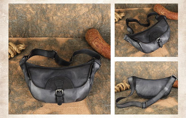 Small Cowhide Leather Crossbody Purse Shoulder Strap Bag For Women Black