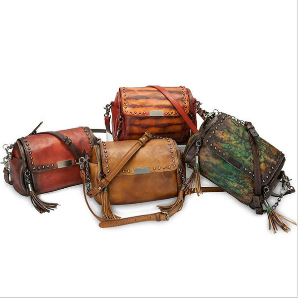 Small Cowhide Leather Hobo Crossbody Purse Shoulder Purse With Fringe And Rivets for Women Accessories