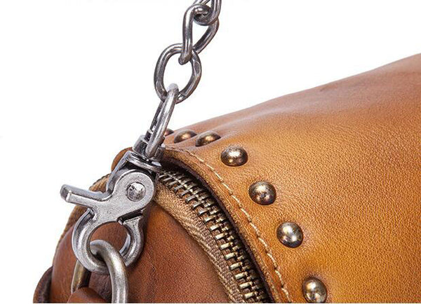 Small Cowhide Leather Hobo Crossbody Purse Shoulder Purse With Fringe And Rivets for Women Genuine Leather