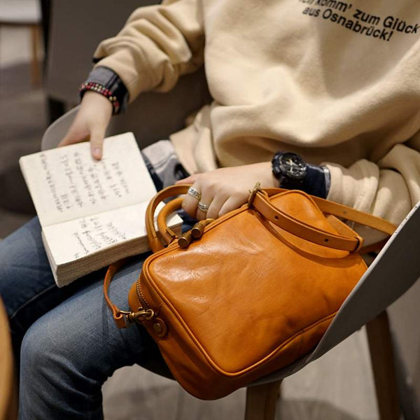 Small Cube Bag Brown Leather Handbags for Ladies Crossbody Purse for Women Accessories