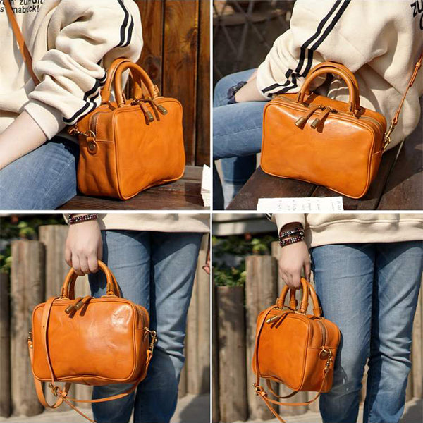 Small Cube Bag Brown Leather Handbags for Ladies Crossbody Purse for Women Boutique