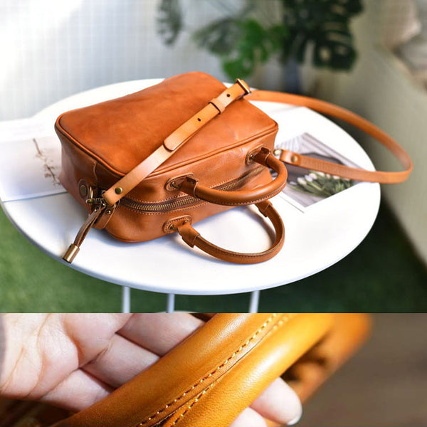 Small Cube Bag Brown Leather Handbags for Ladies Crossbody Purse for Women Brown