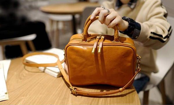 Small Cube Bag Brown Leather Handbags for Ladies Crossbody Purse for Women Designer