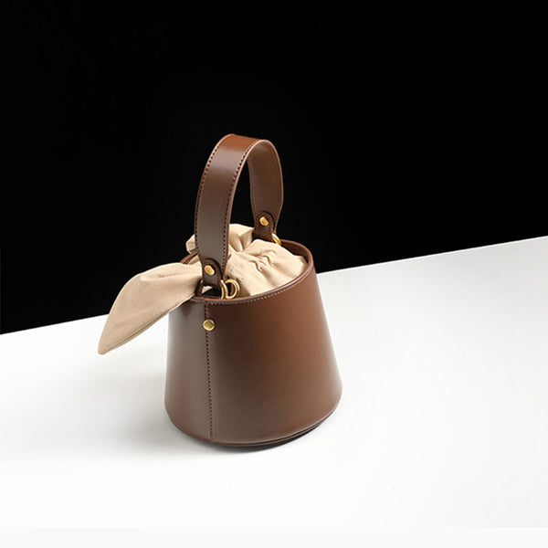 Small Cute Womens Bucket Bag Leather Handbags Crossbody Bags for Women Black