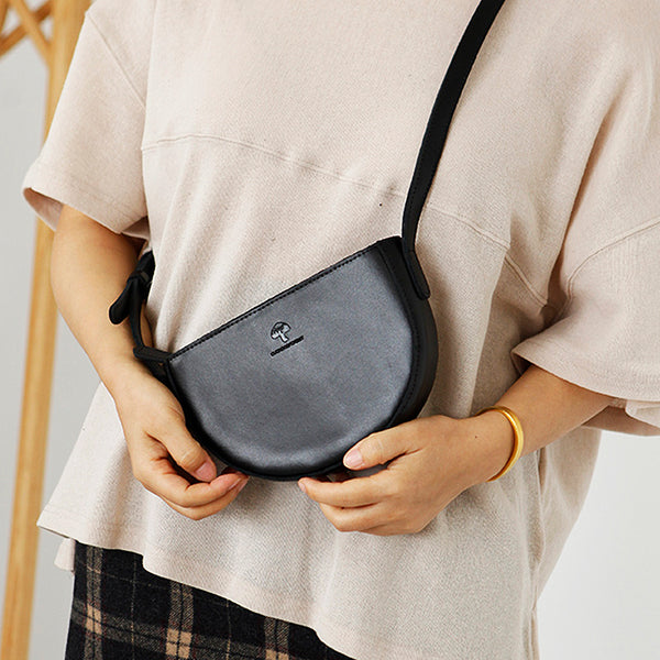Small Half Round Leather Crossbody Purse Sling Bag For Women Accessories