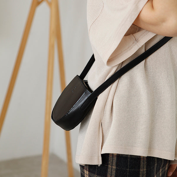 Small Half Round Leather Crossbody Purse Sling Bag For Women Badass