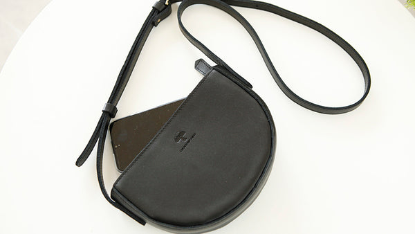 Small Half Round Leather Crossbody Purse Sling Bag For Women Black