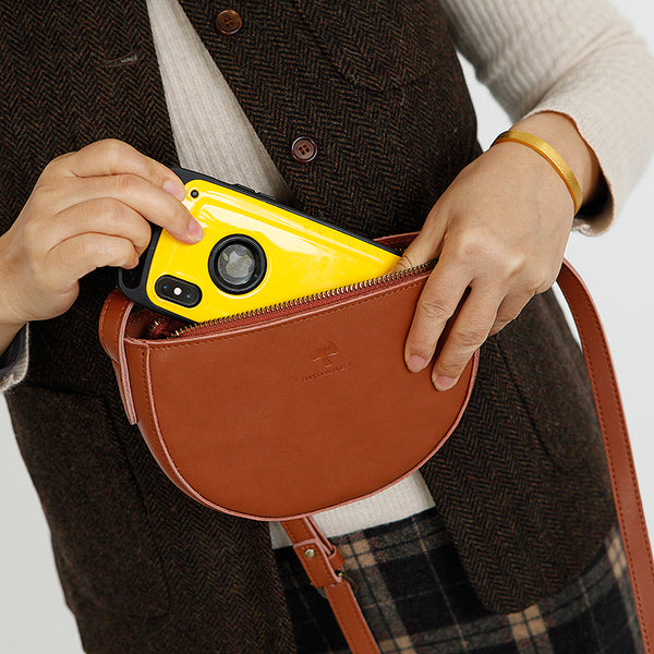 Small Half Round Leather Crossbody Purse Sling Bag For Women Boutique