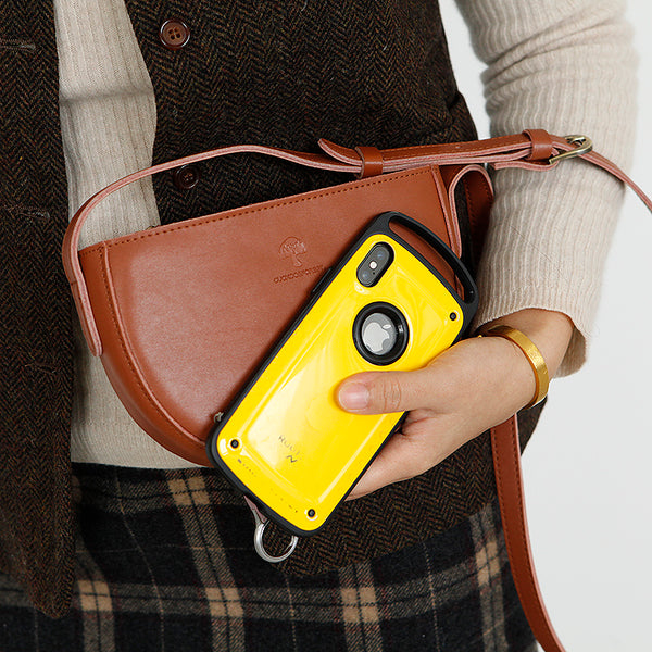 Small Half Round Leather Crossbody Purse Sling Bag For Women Brown