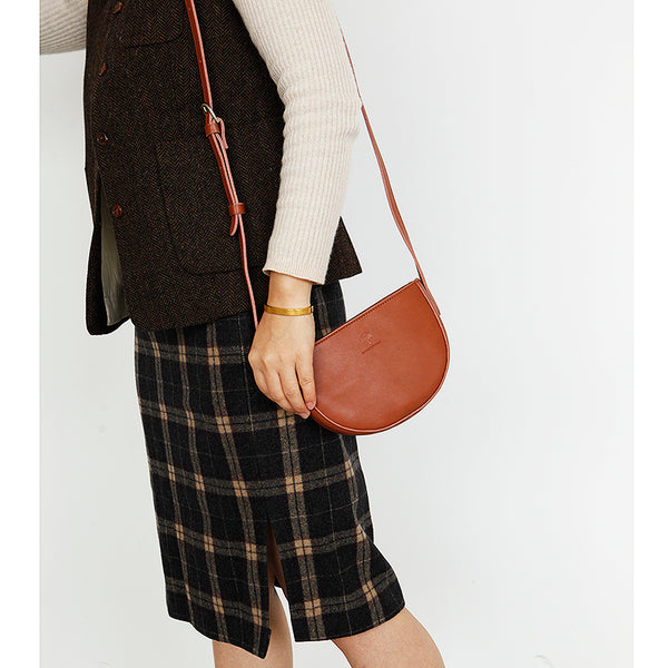 Small Half Round Leather Crossbody Purse Sling Bag For Women Chic
