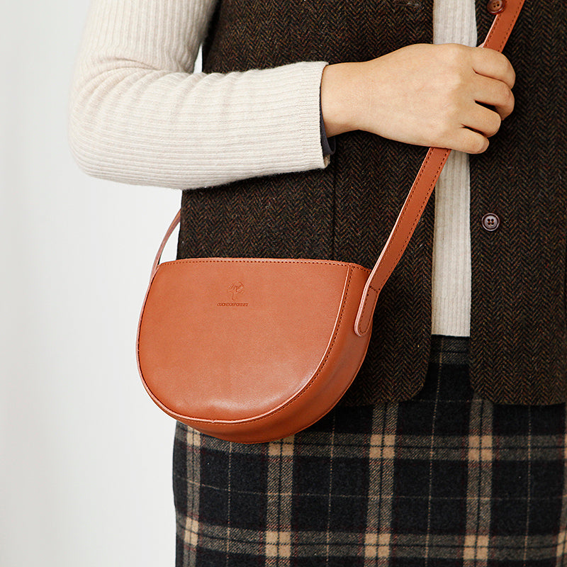 Small Half Round Leather Crossbody Purse Sling Bag For Women Cool