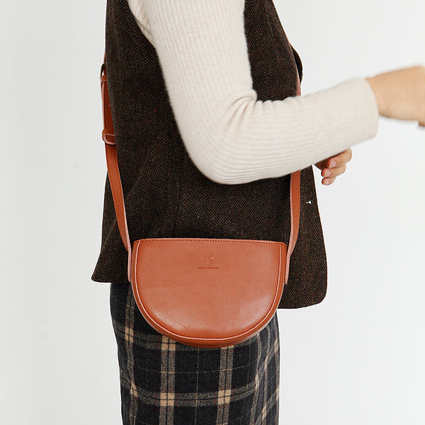 Small Half Round Leather Crossbody Purse Sling Bag For Women Cute