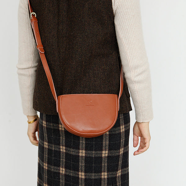 Small Half Round Leather Crossbody Purse Sling Bag For Women Details