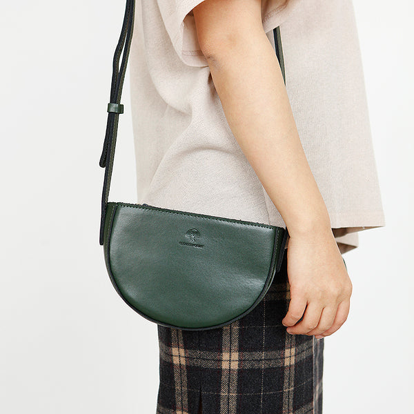 Small Half Round Leather Crossbody Purse Sling Bag For Women Durable
