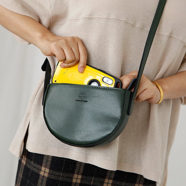 Small Half Round Leather Crossbody Purse Sling Bag For Women Genuine-Leather