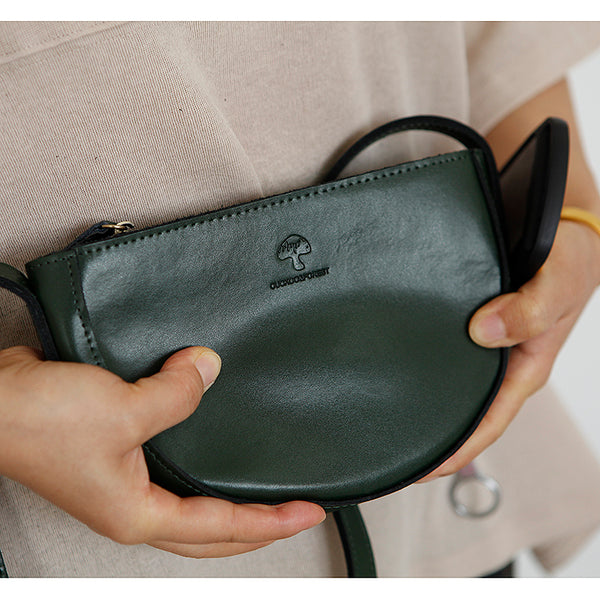 Small Half Round Leather Crossbody Purse Side Bags For Women
