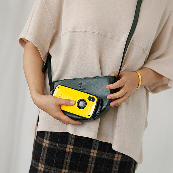 Small Half Round Leather Crossbody Purse Sling Bag For Women Gift