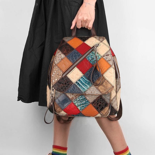 Small Ladies Boho Backpack Bag Leather Rucksack For Women Casual