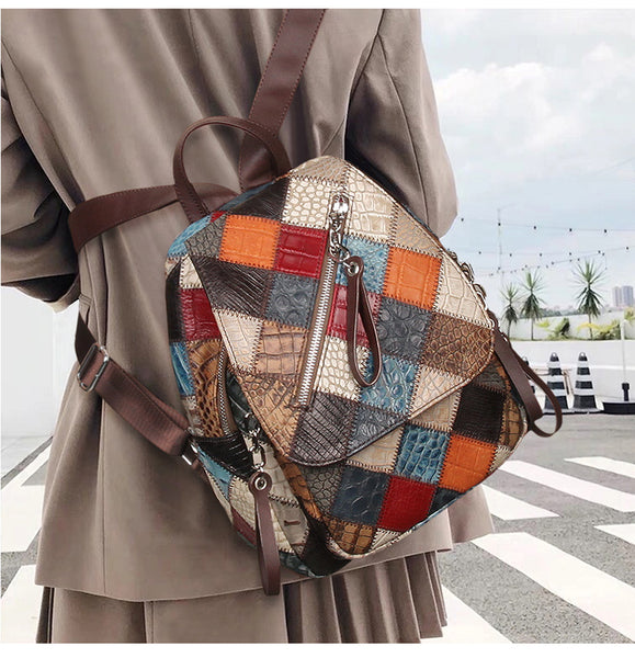 Small Ladies Boho Backpack Bag Leather Rucksack For Women Chic