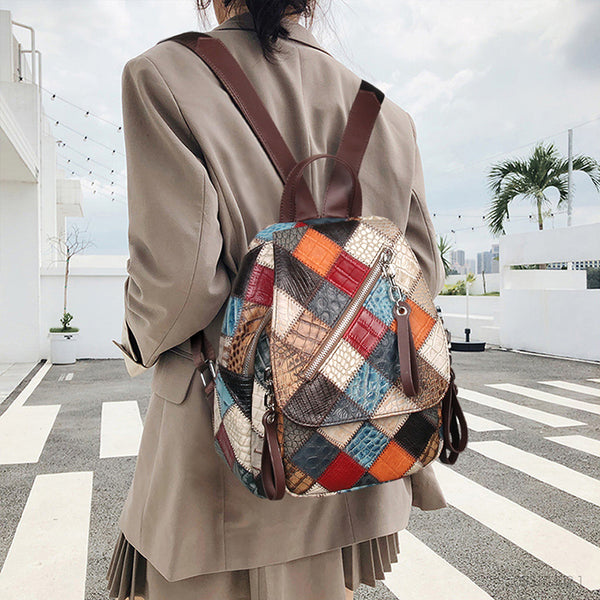 Small Ladies Boho Backpack Bag Leather Rucksack For Women Classic