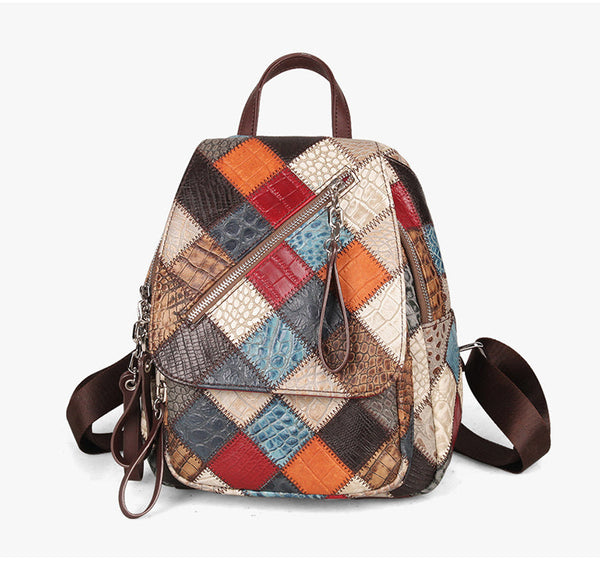 Small Ladies Boho Backpack Bag Leather Rucksack For Women Durable