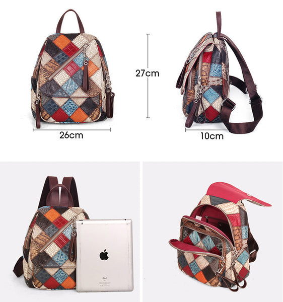 Small Ladies Boho Backpack Bag Leather Rucksack For Women Funky