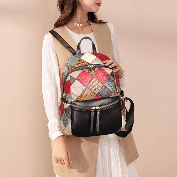 Small Ladies Boho Leather Backpack Purse Leather Rucksack For Women Designer
