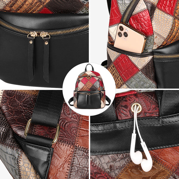 Small Ladies Boho Leather Backpack Purse Leather Rucksack For Women Details