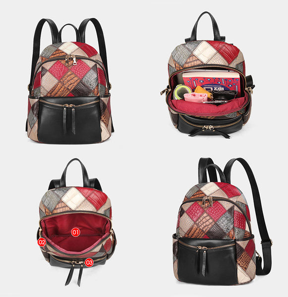 Small Ladies Boho Leather Backpack Purse Leather Rucksack For Women Funky