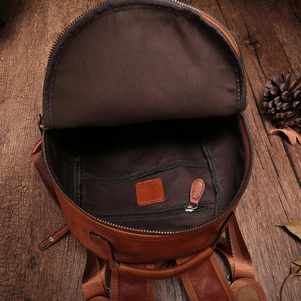 Small Ladies Brown Leather Zip Backpack Bag Purse Funky Backpacks For Women Chic