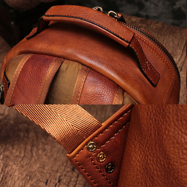 Small Ladies Brown Leather Zip Backpack Bag Purse Funky Backpacks For Women Details