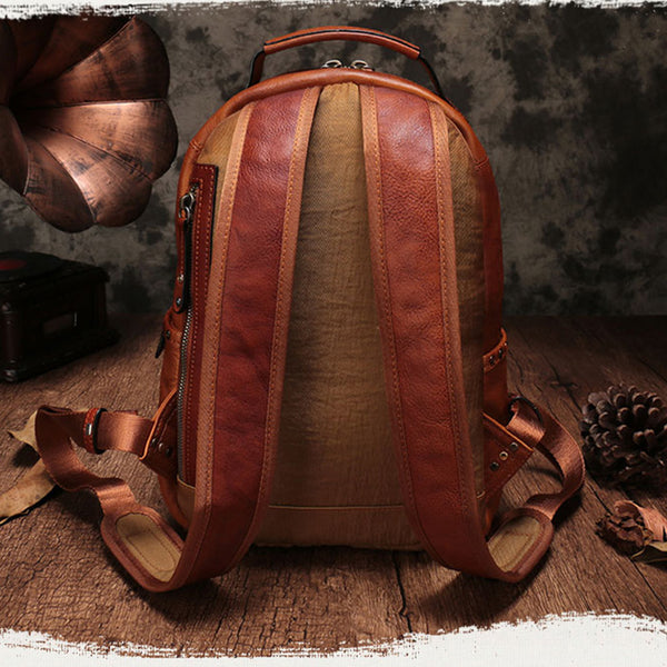 Small Ladies Brown Leather Zip Backpack Bag Purse Funky Backpacks For Women cute