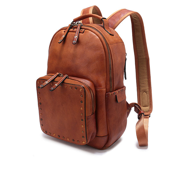 Small Ladies Brown Leather Zip Backpack Bag Purse Funky Backpacks For Women