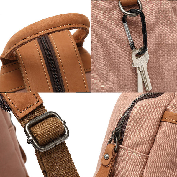 Small Ladies Canvas And Leather Backpack Rucksack For Women Details