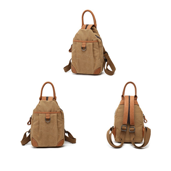 Small Ladies Canvas And Leather Backpack Rucksack For Women Handmade