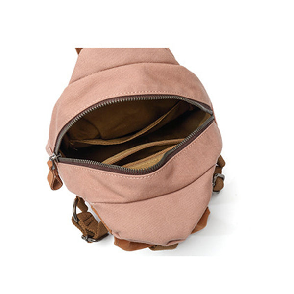 Small Ladies Canvas And Leather Backpack Rucksack For Women Inside