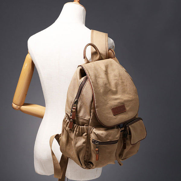 Small Ladies Canvas Travel Backpack Bag With Pockets Rucksack Purse For Women Chic