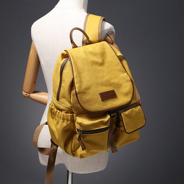Small Ladies Canvas Travel Backpack Bag With Pockets Rucksack Purse For Women Cool