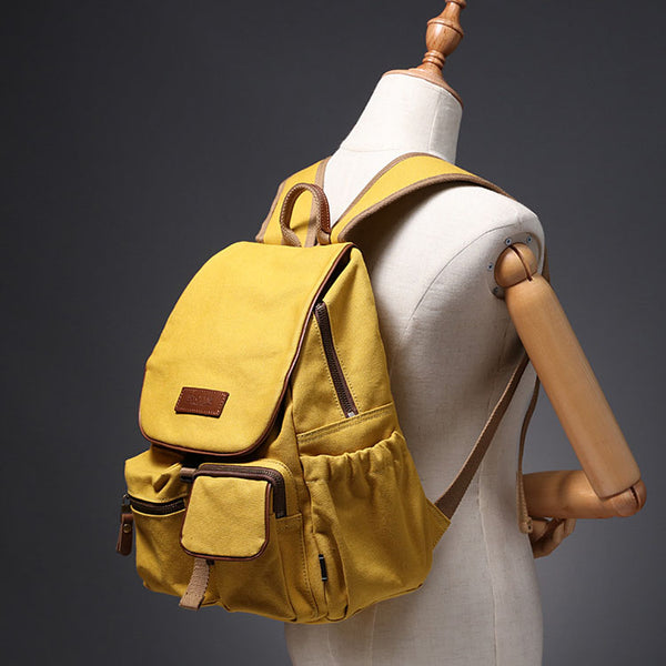 Small Ladies Canvas Travel Backpack Bag With Pockets Rucksack Purse For Women Cute