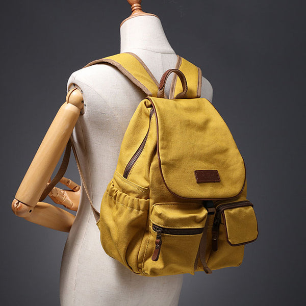 Small Ladies Canvas Travel Backpack Bag With Pockets Rucksack Purse For Women Fashion