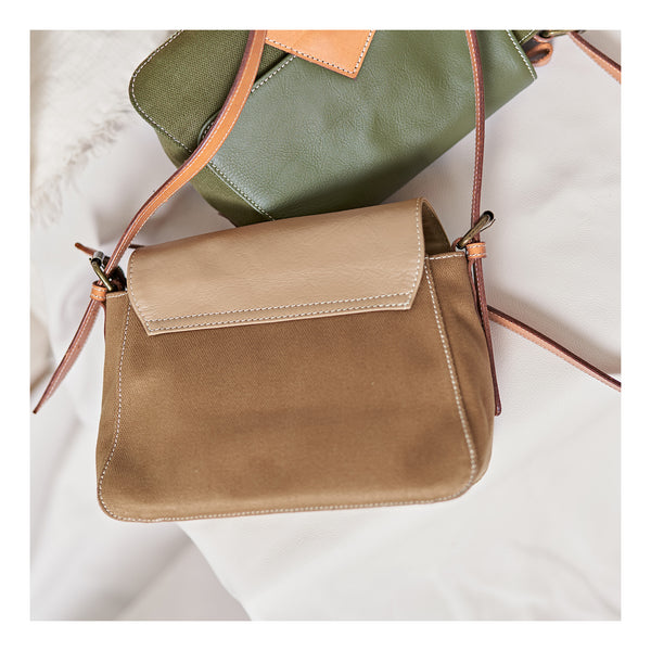 Small Ladies Ccanvas And Leather Bag Shoulder Handbags For Women Brown